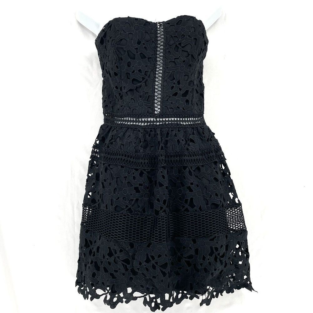 Romeo & Juliet Couture Black Strapless Lace Mini Dress Medium